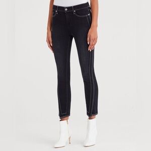 7 for All Mankind 7FAM Black Spliced Hem Black Sateen Ankle Skinny Jean EUC 27